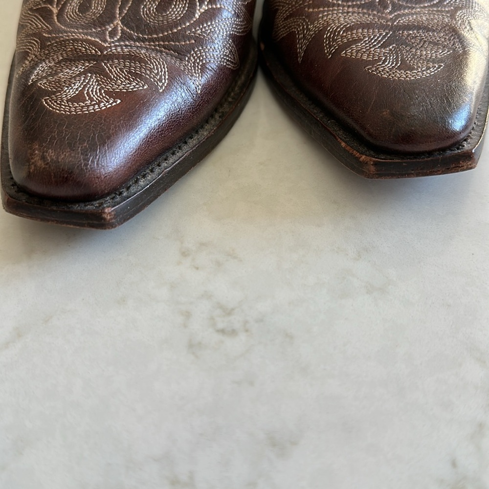 Embroidered Brown Leather Slip-On Mules - Picture 6 of 6